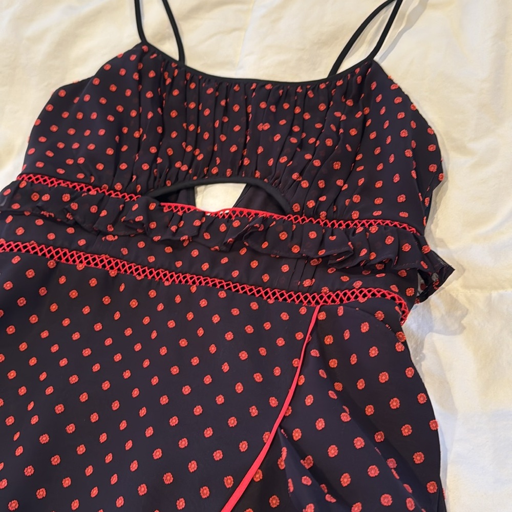 Self portrait polka dot cut out mini dress pockets  medium - Picture 16 of 17